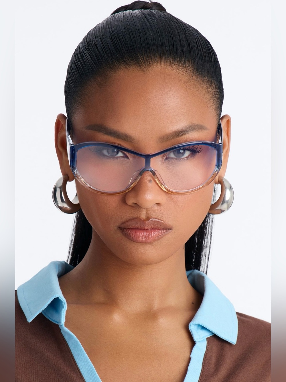 Fashion Nova Blue Ombre Shield Sunglasses